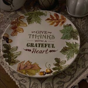 Hobby Lobby Autumn Leaf Plate with Green and Brown Accents